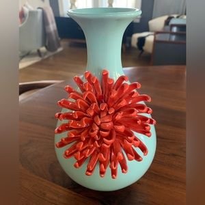 Anthropologie red chrysanthemum Celadon flower vase